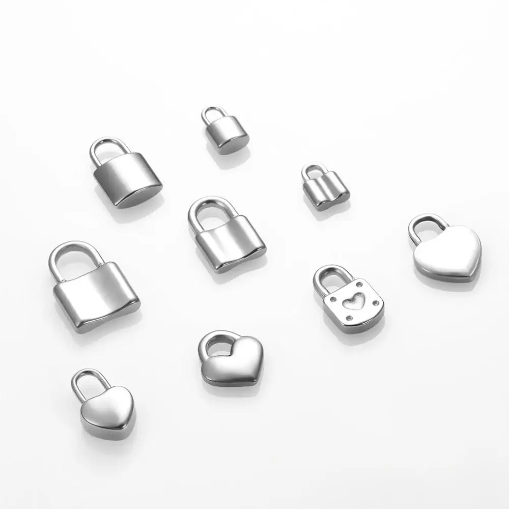 

5pcs/lot Lock Pendants Charms Padlock with Heart Charms for diy necklace pendant Stainless Steel charms jewelry makings 7 Sizes