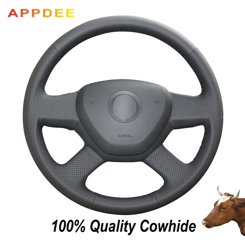 

Прошитая вручную черная накладка на руль APPDEE из натуральной кожи для Skoda Octavia 2014 Skoda Fabia 2013