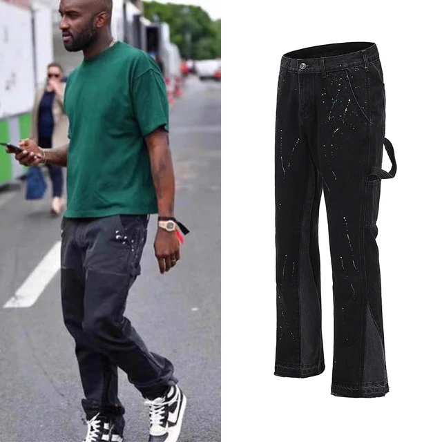 Streetwear Flared Pants Black Wide Leg Jeans Y2k Hip Hop Splashed Ink Jean Male Slim Patchwork Relaxed Fit Denim Pants for Men AliExpress 200000343