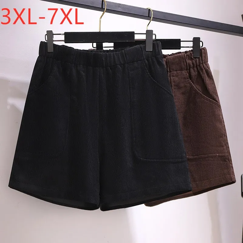 New 2021 Autumn Winter Plus Size Shorts For Women Large Casual Black Wide Leg Corduroy Cotton Thick Shorts 3XL 4XL 5XL 6XL 7XL