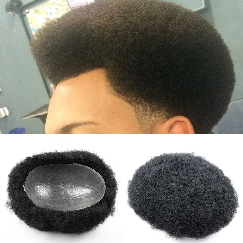 

Afro Human Hair Toupee for Black Mens Curly Toupee Transparent Skin Man Weave Balding Mens Custom Hair Replacement 8x10inch