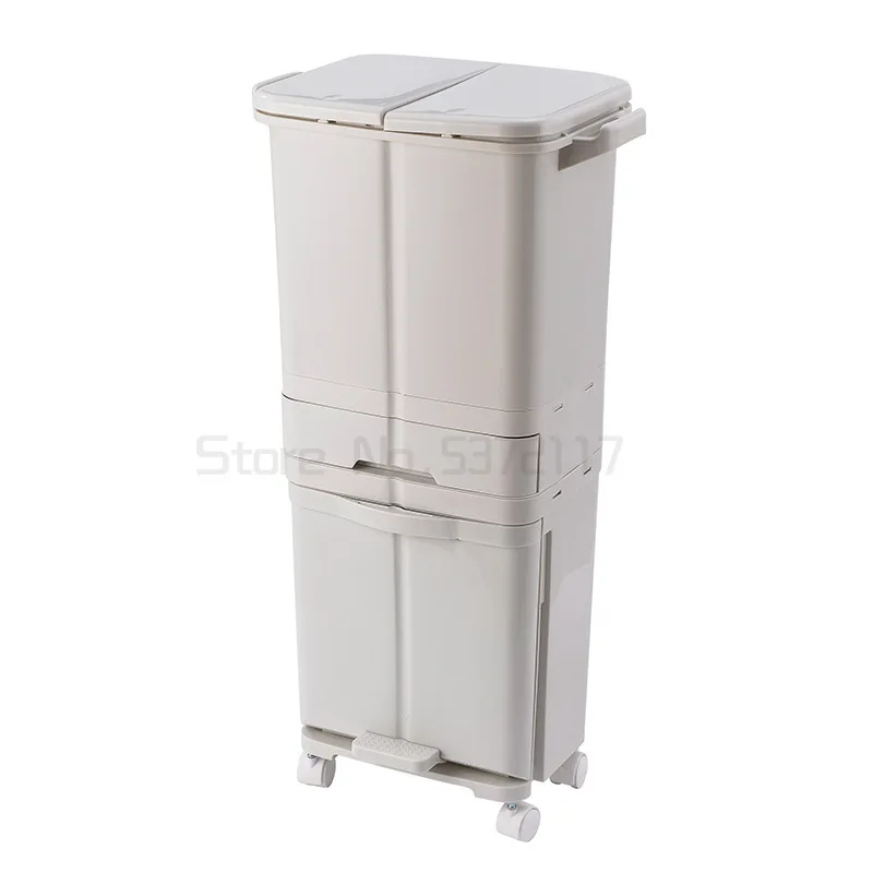 Kitchen Trash Can Recycle Bin Sorting Trash Bin Household Dry And Wet Separation Waste Bin Classification Rubbish Bin with wheel