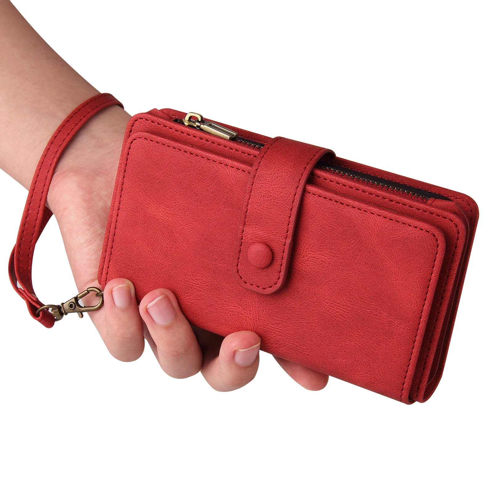 

For Samsung Galaxy S25 Ultra S24 S23 S22 S21+15 Cards Pocket Zipped Multifunction Wrist Strap Wallet PU Leather Case Cover Shell