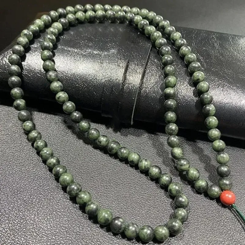 Natural Tibetan jade medicine Wang Shi 108 jade beads necklace Tibetan men and women snake jade jewelry