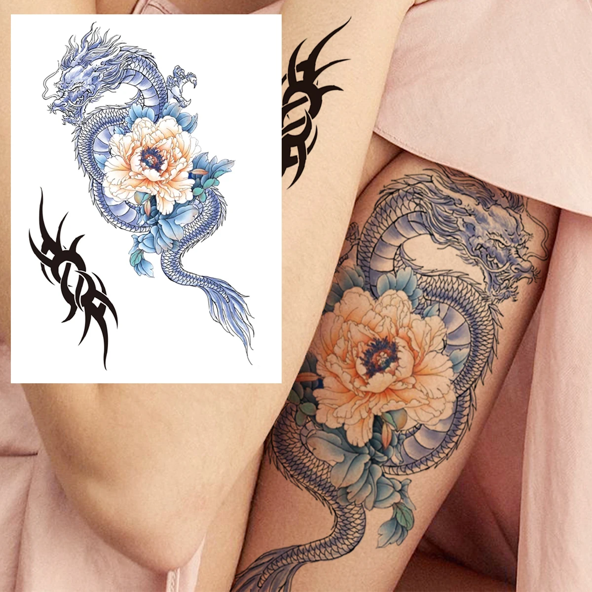 Tatuagem temporária de flor de raposa inteligente para meninas adulto azul lótus geometria tatoos adesivo falso transferência de água tatuagens braçadeira