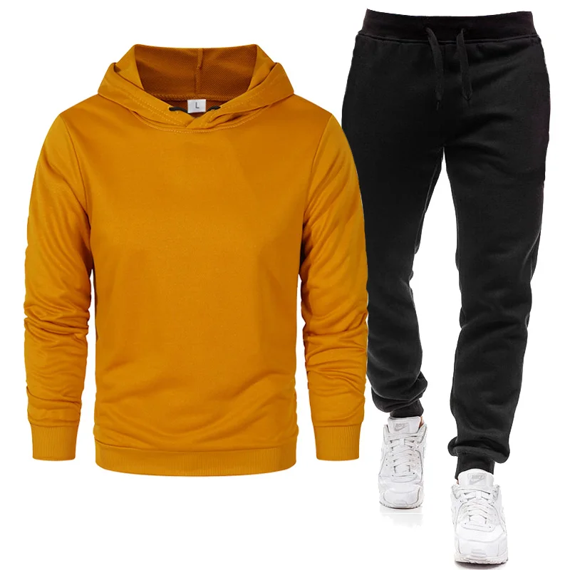 Sets Tracksuit Men Autumn Winter Hooded Sweatshirt Drawstring Outfit Sportswear 2020 Male Suit Pullover Two Piece Set Casual