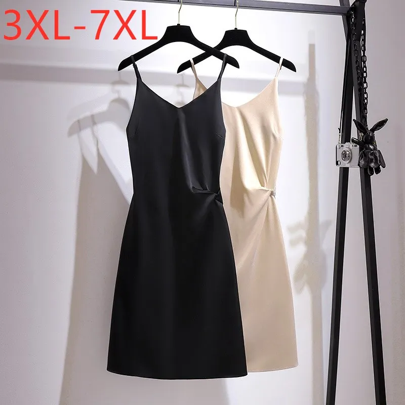 

New 2021 Ladies Summer Plus Size Slip Dress For Women Large Sleeveless Sexy Camisole V-neck Basic Dress 3XL 4XL 5XL 6XL 7XL