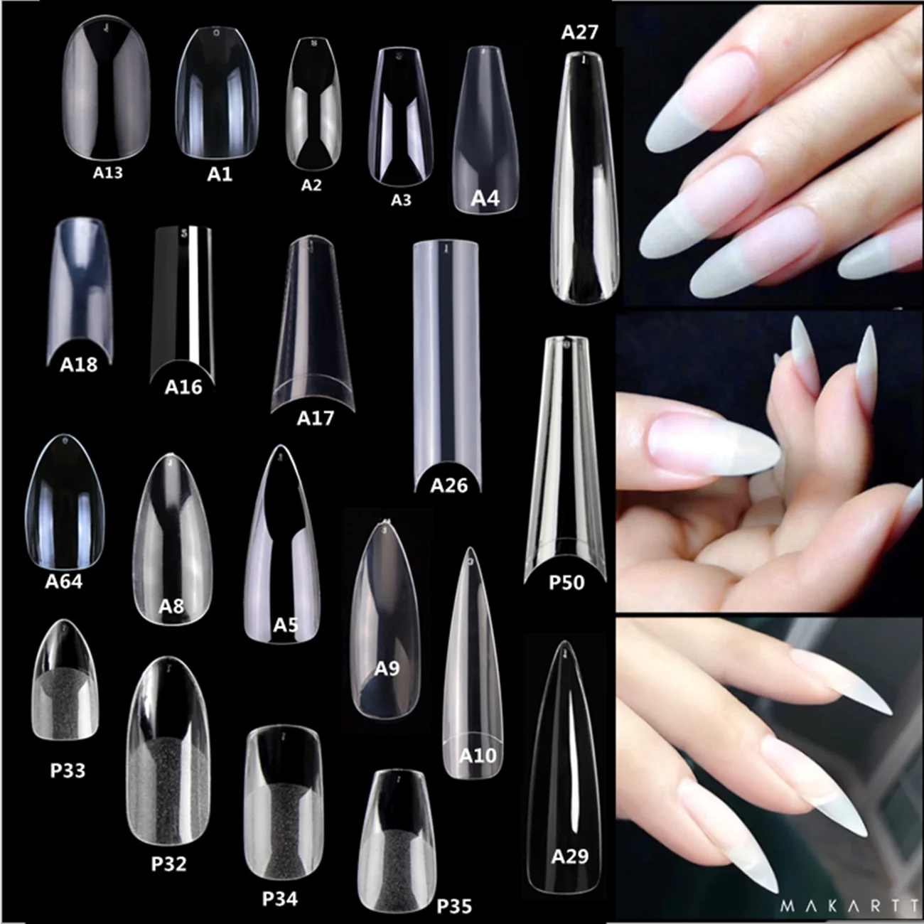 Makartt 500pcs Coffin False Nail Tips Clear  Gel X Tips Full Cover Acrylic Natural Fake Nails Ballerina Nails Press on Nails