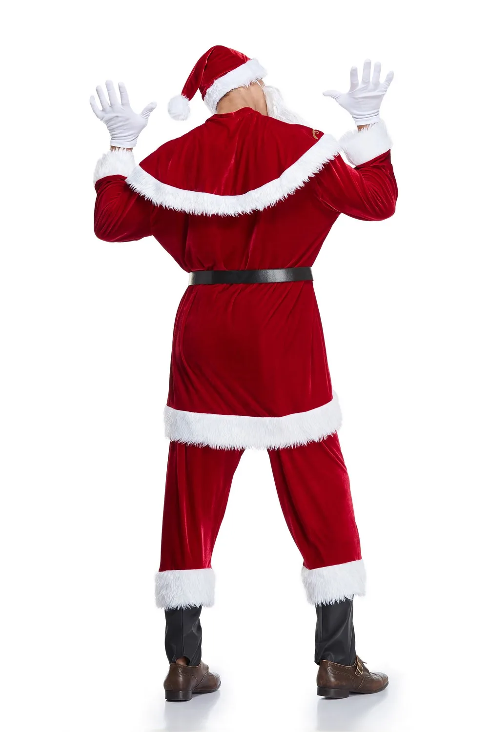 Xmas Santa Claus Suit Adult Christmas Cosplay Costume Red Deluxe Velvet Fancy 9pcs Set Xmas Party Man Costume S-XXL