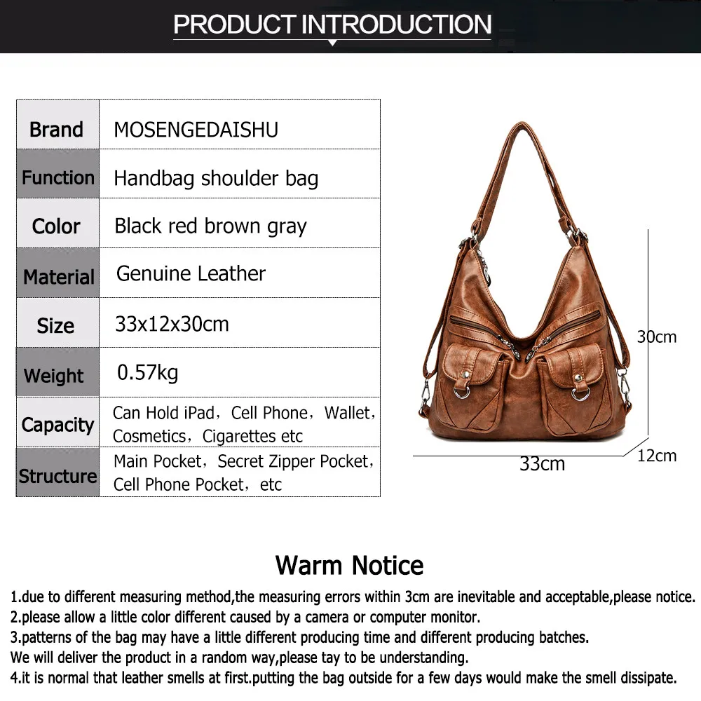 Vintage Women Shoulder Bags Designer Brand Handbag Genuine Leather Travel Bags Lady Large Capacity Casual Tote Bag Bolso Mujer