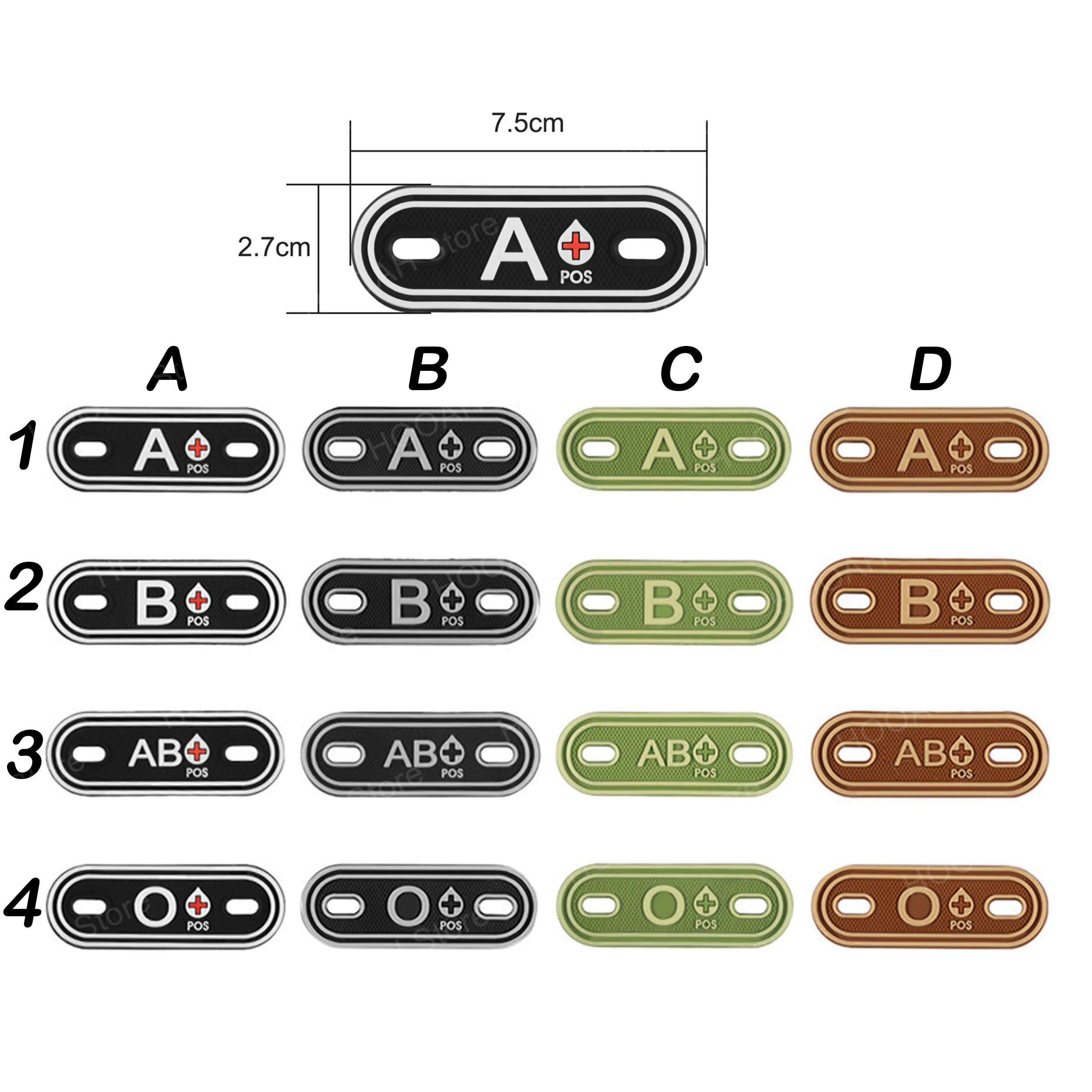 PVC Blood Type group tag A+ B+ AB+ O+ Positive Patch Badges A B AB O POS Tactical Patch for Bag Shoe Shoelace zipper