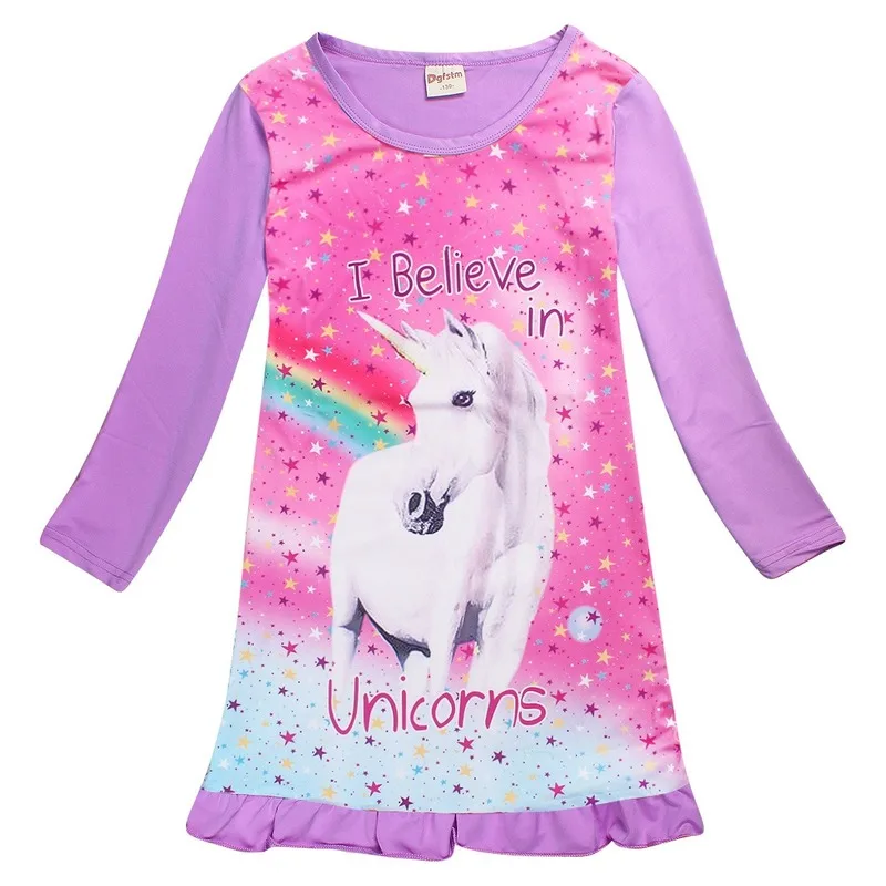 

Girls Comfortable fabric Unicorn Dress Girl Cartoon Birthday Party Kids Dresses Summer Kids Dresses Nightdress