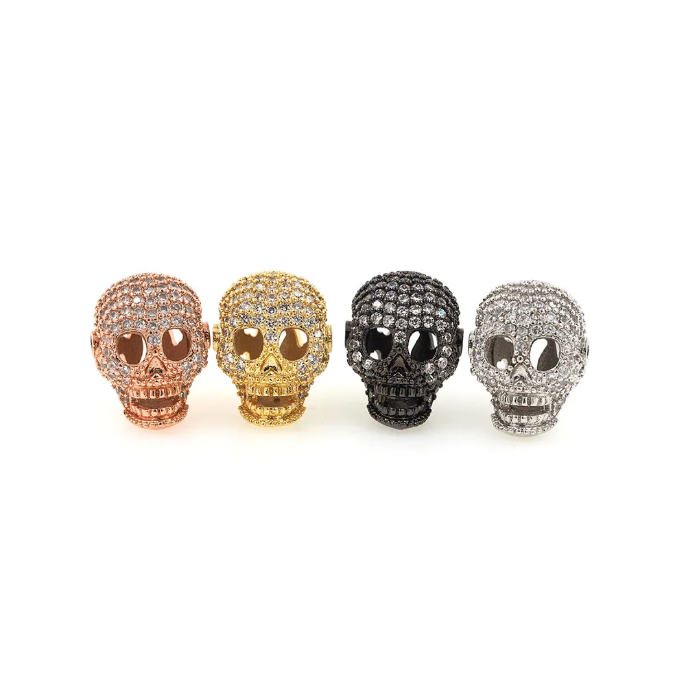 

3D Copper Pave CZ Skull Beads Hollow Skeleton Head Charms for Jewerly Making 17.6x12.8x12.3MM