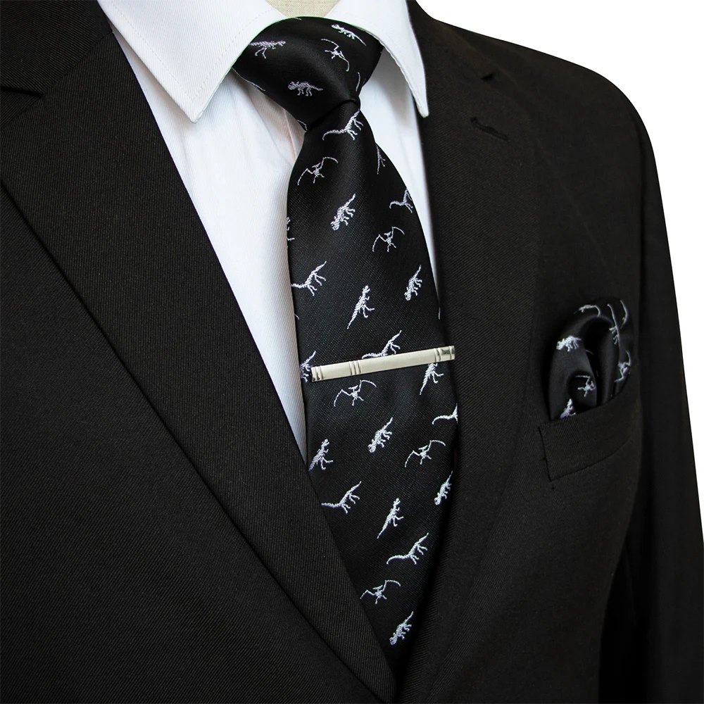 JEMYGINS 18 รูปแบบ Mens Tie รูปแบบไดโนเสาร์ 8 ซม.ผ้าไหมเนคไทพ็อกเก็ตสแควร์ผ้าเช็ดหน้าชุด TIES สำหรับผู้ชายธุรกิจ PARTY