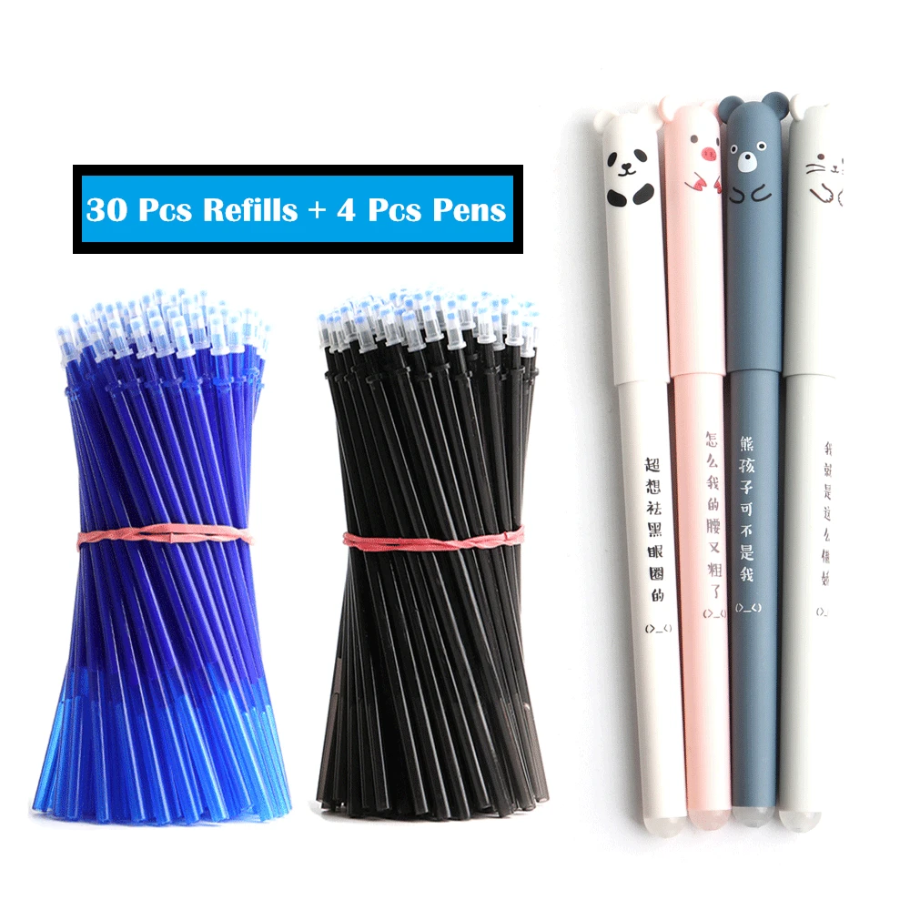 30 + 4 Pcs/סט עט Kawaii חזיר דוב חתול עכבר מחיק ג 'ל עט בית ספר משרד אספקת מכתבים מתנת 0.35mm שחור כחול אדום דיו