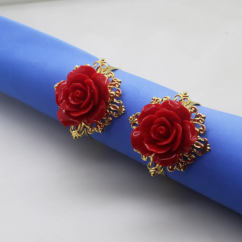 Metal Napkin Ring, Rose Embellishment Decoration, 4/6Pcs, Suitable For Wedding Dinner, Table Party DIY Handmade