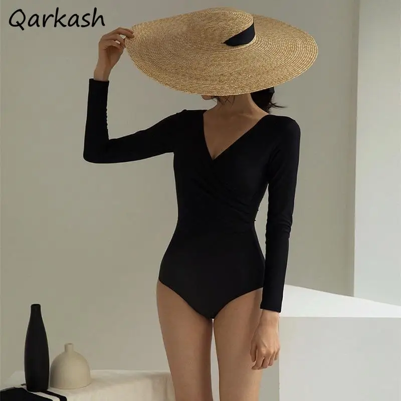 Cover-ups Vrouwen Sexy Ulzzang Stijl Jonge Dames Pure Trendy Basic Kleding Nieuwe Zwarte Lange Mouw Pareos De Playa Mujer zonbestendig