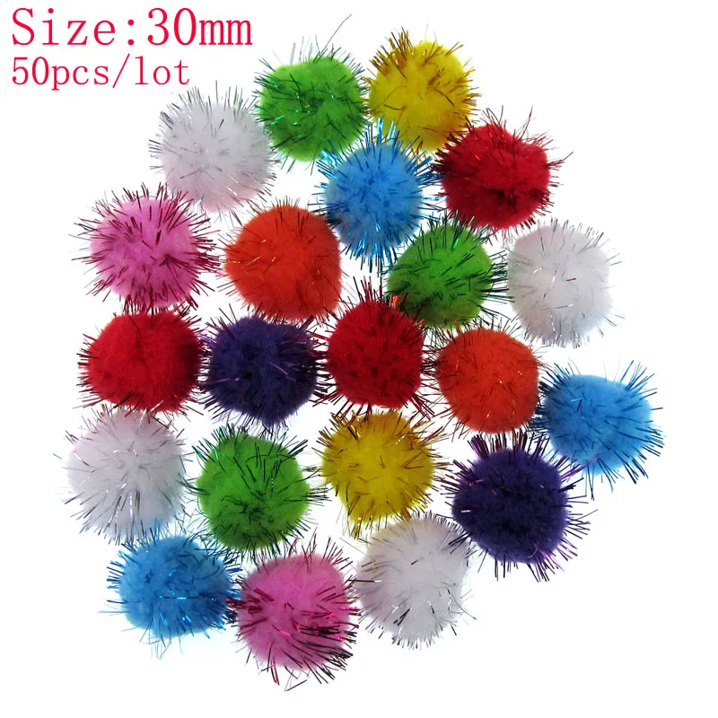 50pcs 3.cm Mixed Glitter pompoms soft pom poms balls Arts Toys DIY Craft Supplies Sewing Fabric pompoms wedding Home Decoration