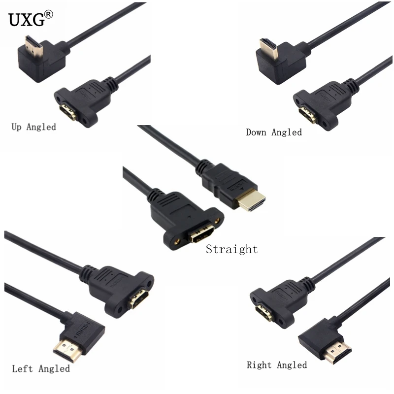 

HDMI-compatible 90 Degree Right Angle HDTV Panel Mount Socket Extension Cable Screw HDTV Female To Male Panel Connector Cord