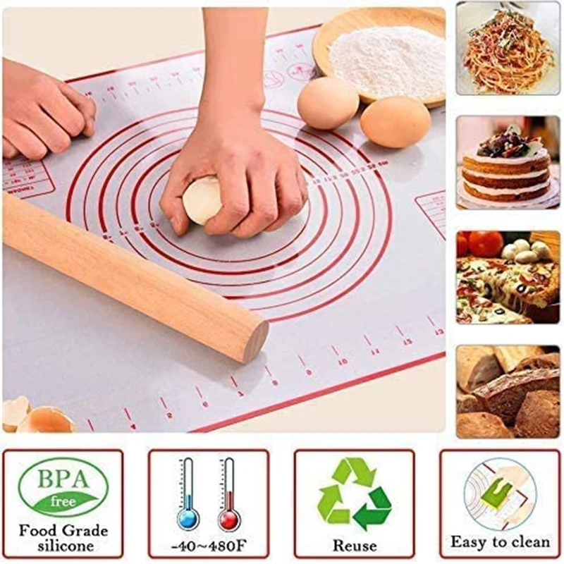 Silicone Mat 80x60 Baking Accessories Pastry and Bakery Kitchen Tools Rolling Pin for Dough Chef Utensil Fondant Pizza Board