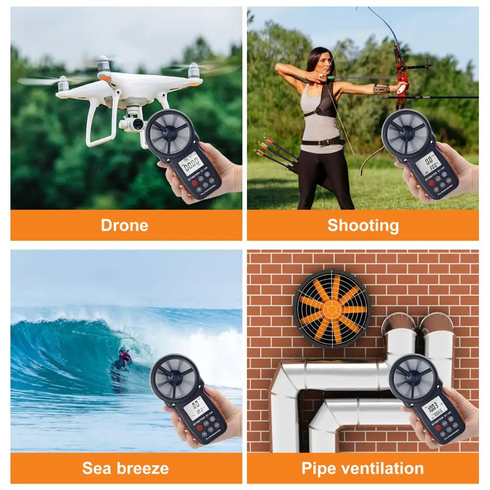 BT-100 Digital Anemometer Handheld Wind Speed Meter for Measuring Wind Speed,Temperature and Wind Chill with Backlight LCD