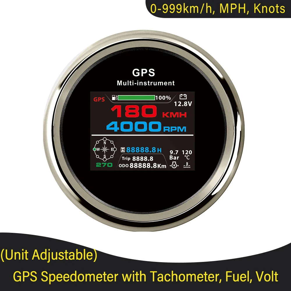 85mm Digital 10 in 1 Multi-function 0-999Km/h GPS Speedometer Odometer Trip Tachometer Fuel Voltmeter Water Temp Oil Pressure