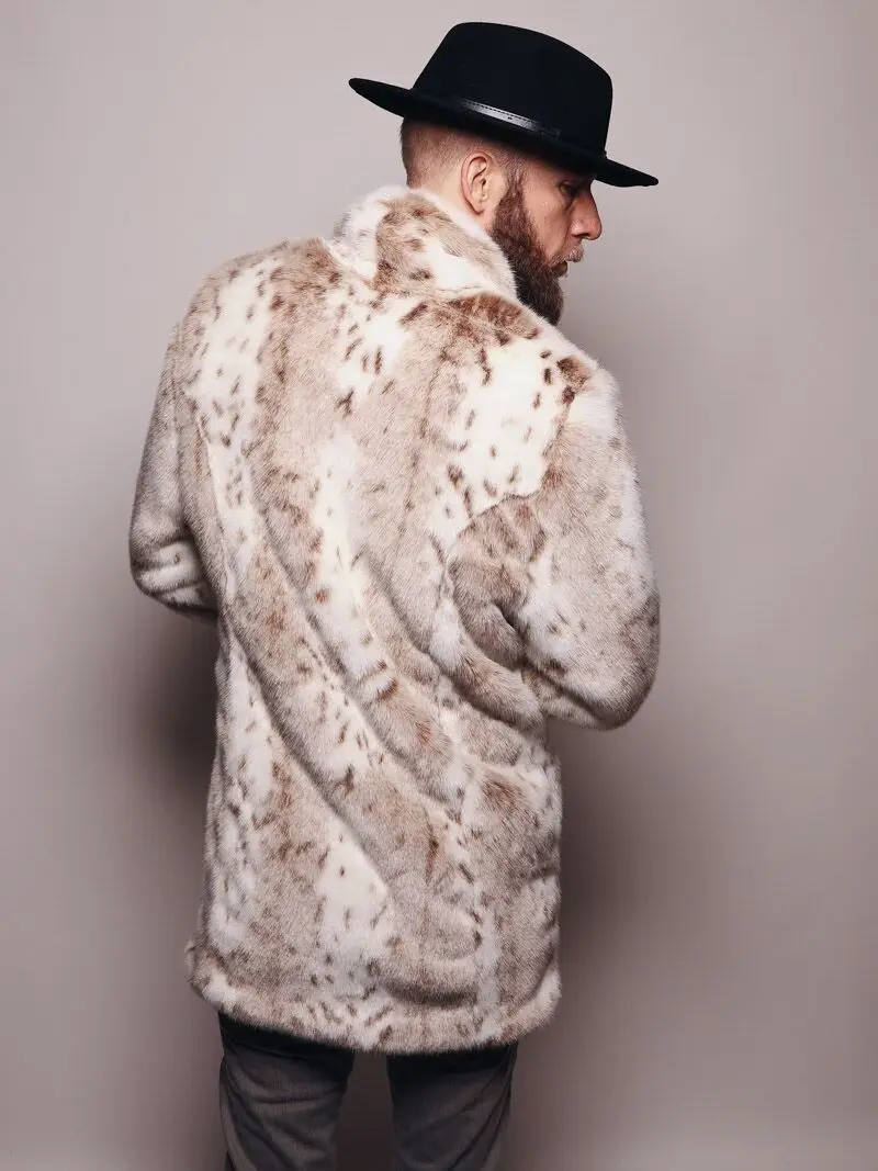 Men\'s Leopard-Print Thickened Mid-Length Coat Winter Warm Comfort Coat Personalized Faux Fur Coat