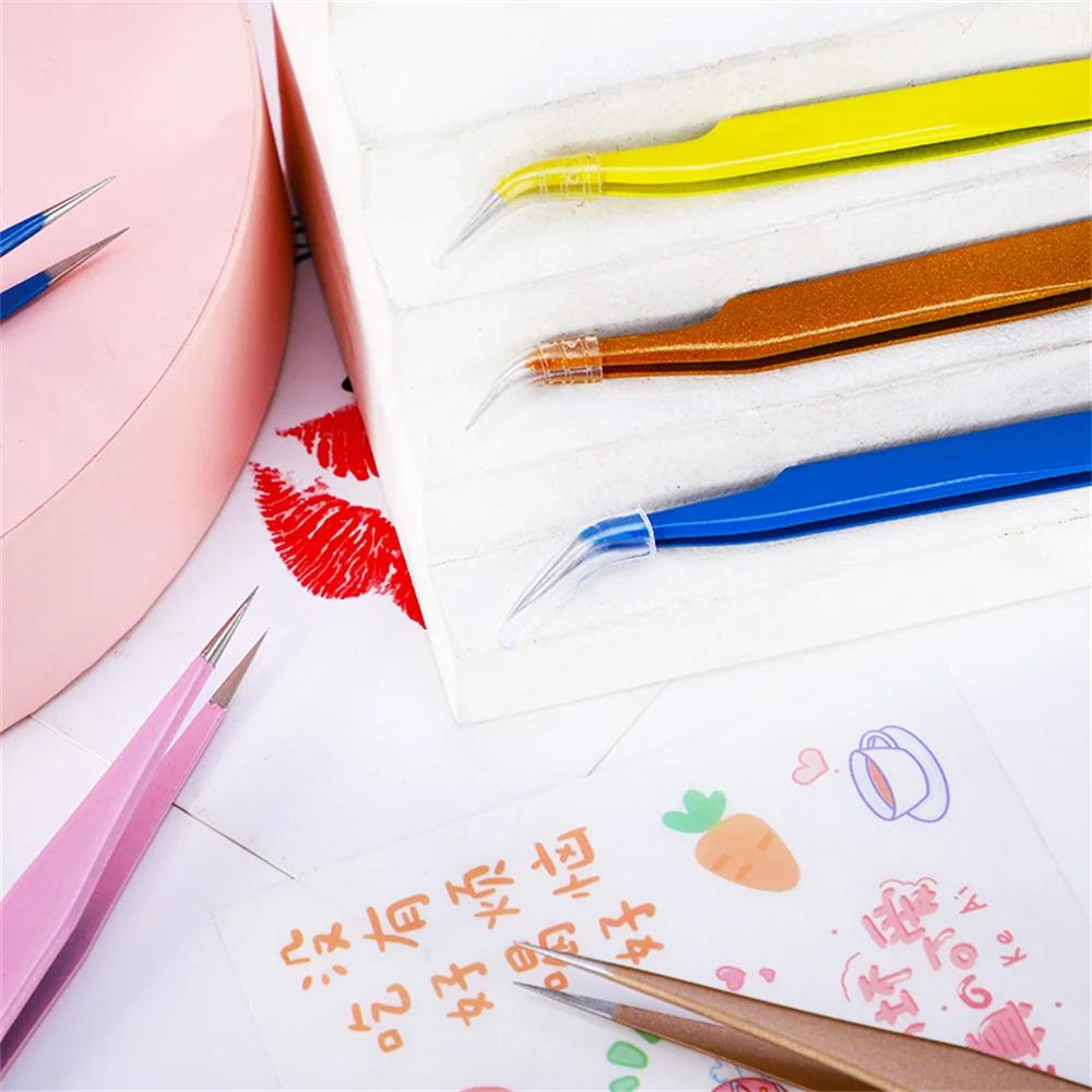 Candy Color Stainless Steel Tweezers Macaron Color Tape Sticker Tool Journal Gadgets Simple Practical Portable Tweezers