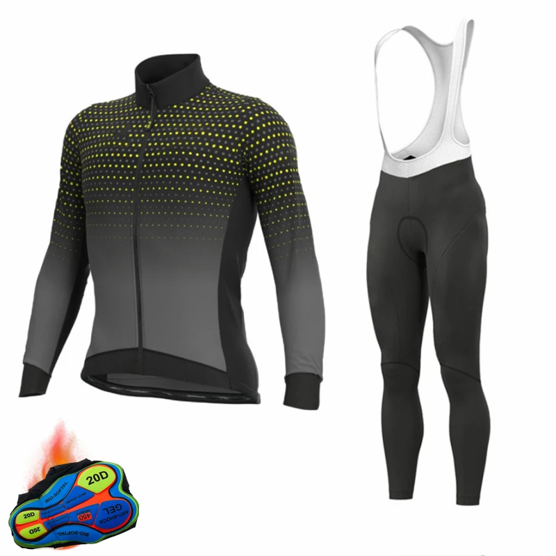 Winter Thermal Fleece Long Sleeve Cycling Jersey Set Bib Pants Ropa Ciclismo Bicycle Clothing MTB Bike Men Clothes Suit