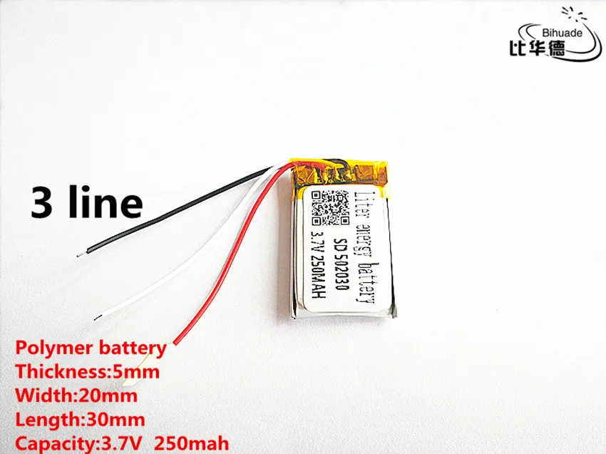 3 linie Dobra jakość 3,7 V, 250 mAH, 502030 Polimerowy akumulator litowo-jonowy / litowo-jonowy do zabawek, POWER BANK, GPS, mp3, mp4