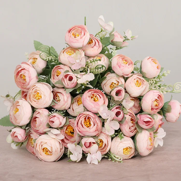 5 fork 10 head whisper tea rose European style retro simulation rose bouquet wedding home fake flower party DIY decoration