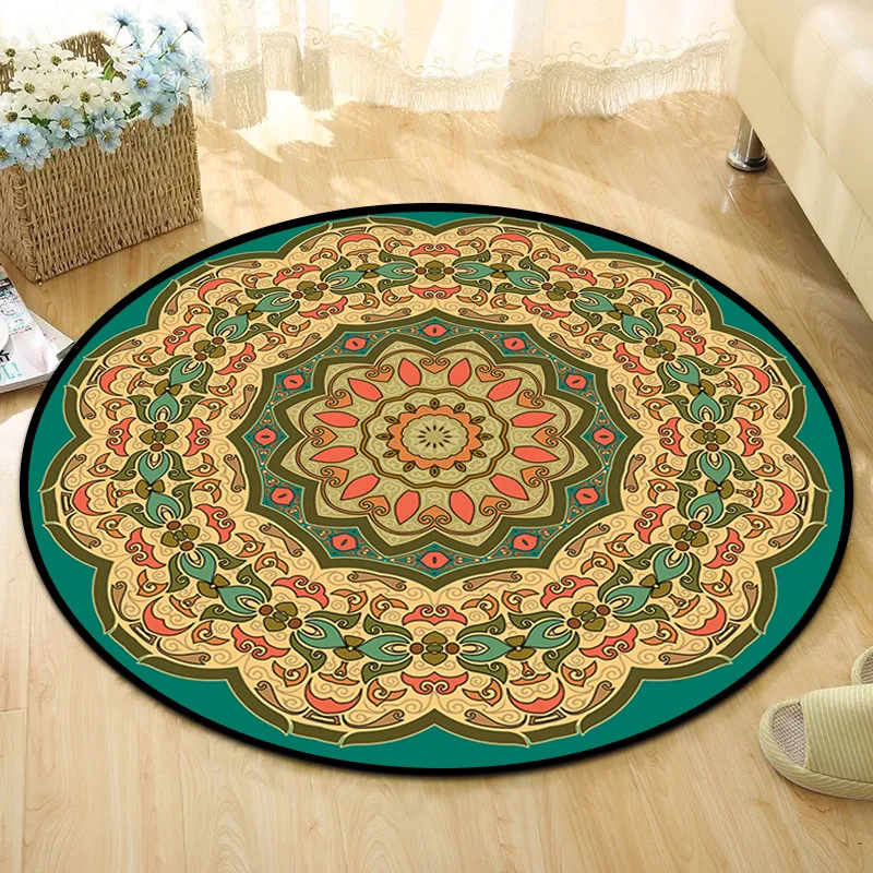 1m Baby Krabbeln Matte Yoga Pad Runde Mandala Gedruckt Teppich Kaffee Tisch Schlafzimmer Ottomane Böhmischen Wohnzimmer Nicht-slip Boden Matte