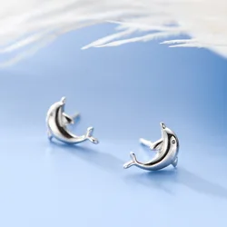 Silver Color Piercing Animals Dolphin Stud Earrings For Women Gift Pendients Brincos eh1271