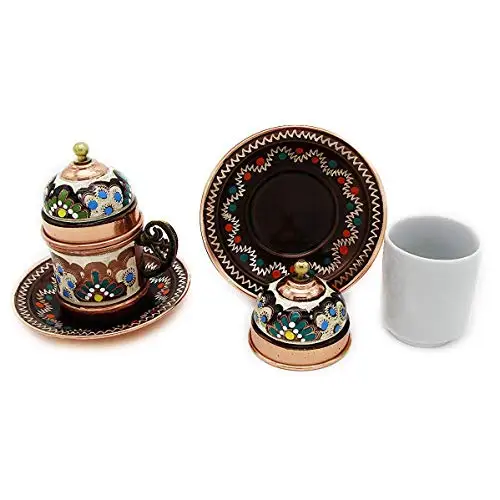 Copper Turkish Coffee Cups with Saucer and Lid (Set of 2)