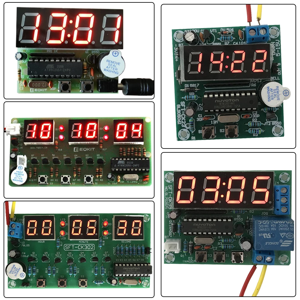 

AT89C2051 4Bits / 6Bits LED Digital Clock Module Timer Alarm Clock Stopwatch Multi-function LED Tube Clock Kit Electronics