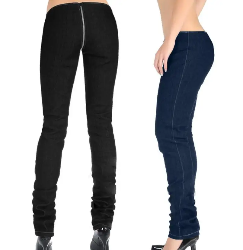 Women Lady Sexy Low Waist Customized Trousers Skinny Pants Zip Crotch Straight Legs Stylish