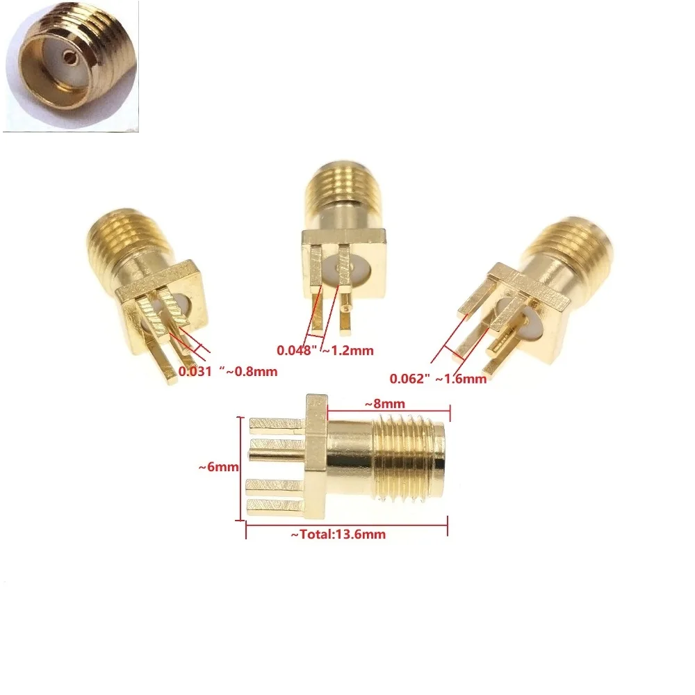 

100Pcs Gold SMA Female Jack Solder PCB Clip Edge Mount RF Adapter Connector 0.062'' or 0.048" 0.031"