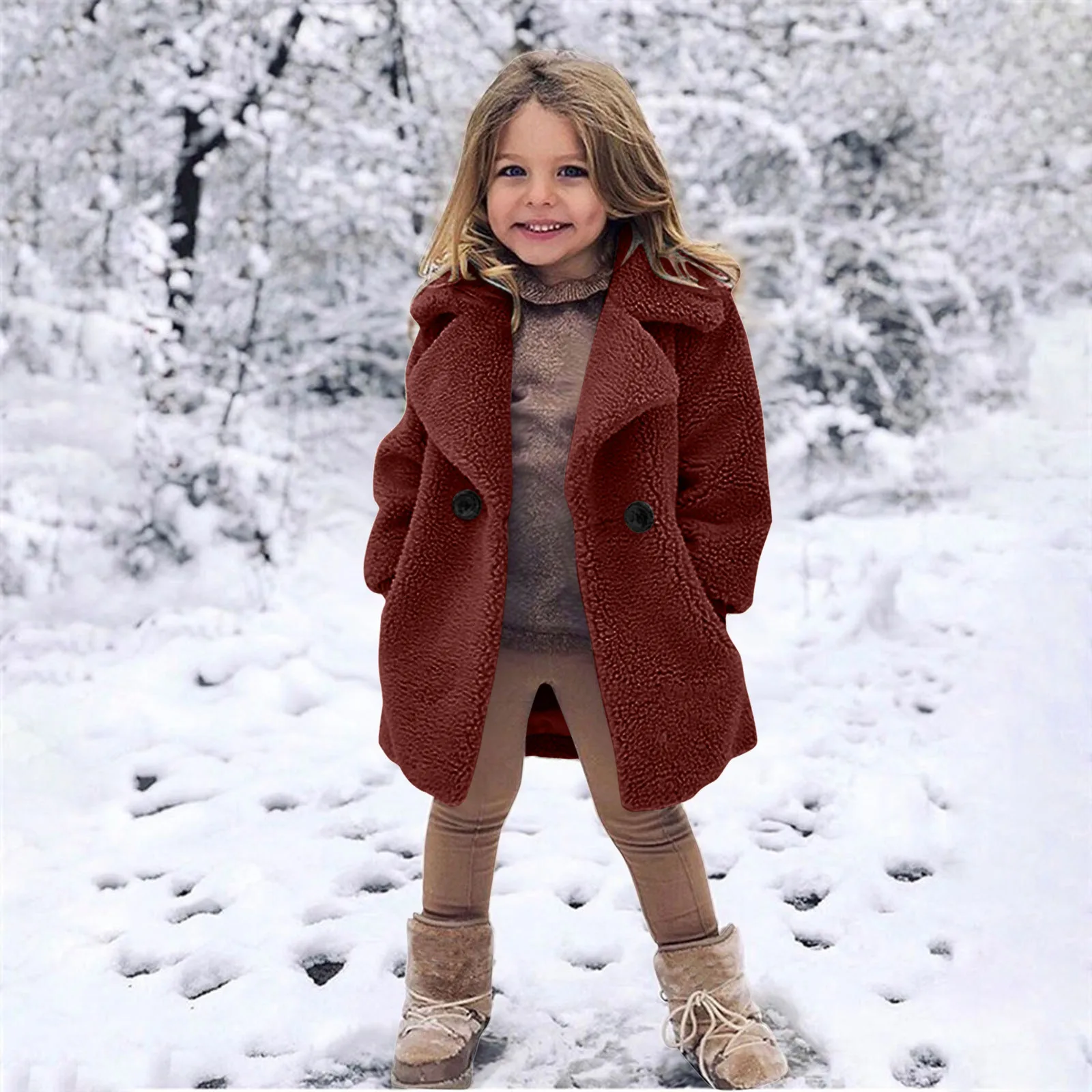 Winter Girls Coat for Toddler Baby Kids Windproof Thicken Loose Coat Lapel Jacket Warm Fleece Outerwear Children Warm Clothes