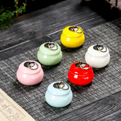 6 Colors Mini Tea Box Glazed Ceramic Jar Storage Boxes Pottery Jar Airtight Coffee Box Kitchen Food Storage Pots Ointment Jar