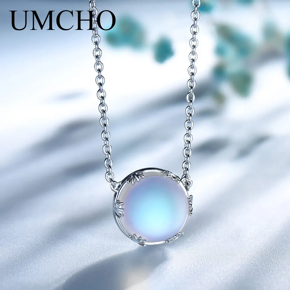 UMCHO  s925 Silver Aurora Pendant Necklace Halo Crystal Gemstone Scale Light Necklace for Women Elegant Jewelry Gift