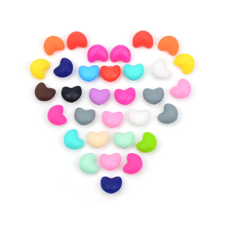 LOFCA 10pcs Heart Shape Loose Silicone Beads Baby Teether Toy Soft Chew Teething BPA Free Teething Beads Charms Newborn Nursing