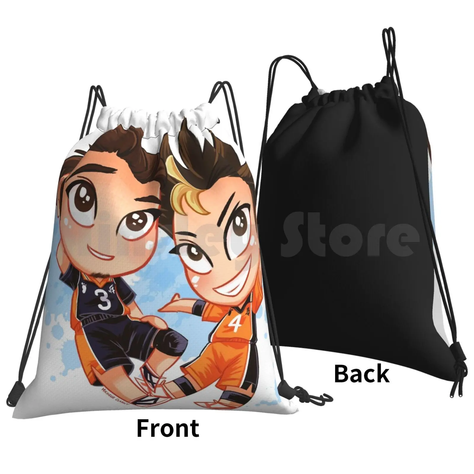 Chibi Time! & Nishinoya Backpack Drawstring Bags Gym Bag Waterproof Anime Volleyball Anime Anime Libero Ace