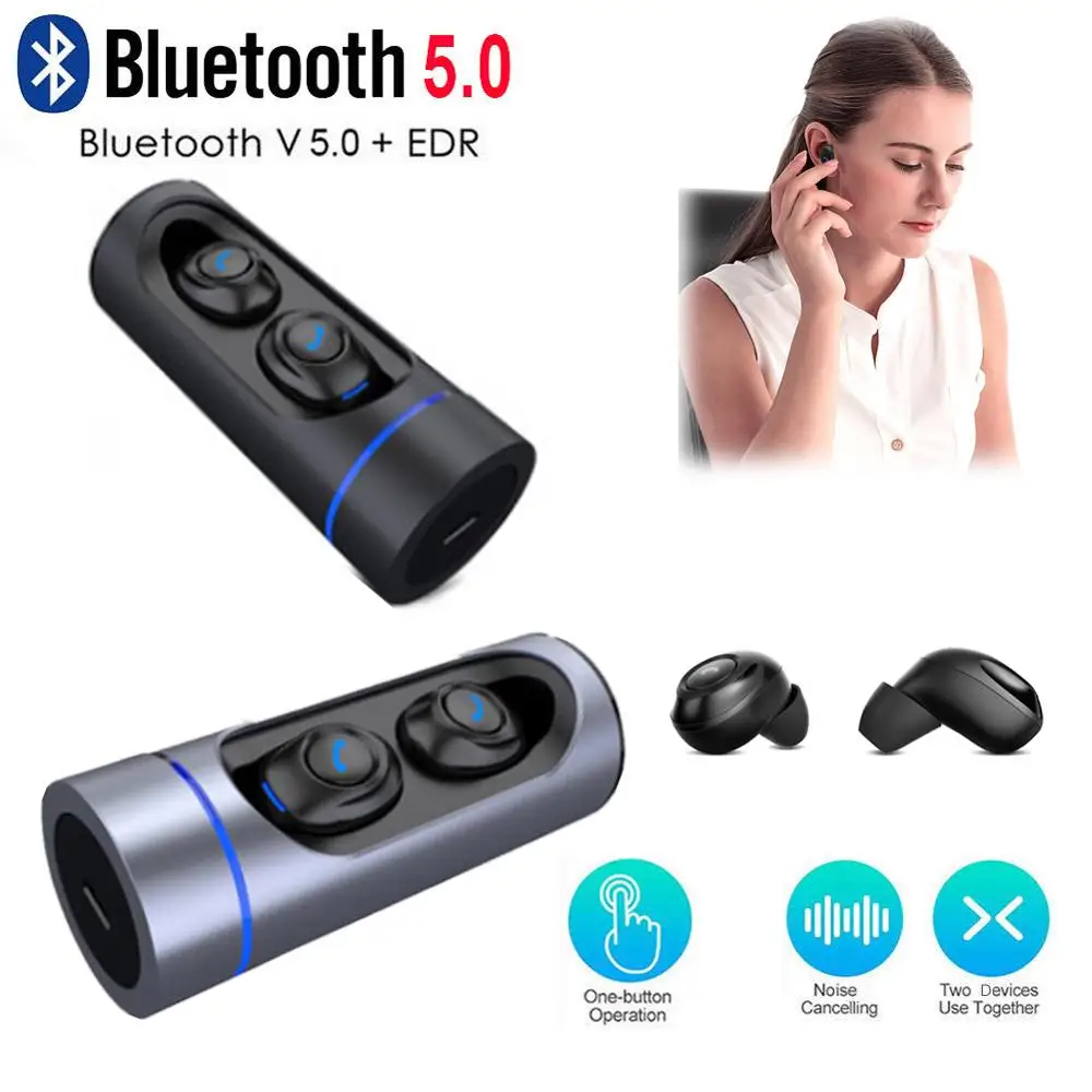 BT 5.0 Earphones Wireless HiFi Music Earpieces Waterproof Sports Earbuds Hands-free Call Headphones with Charging Box