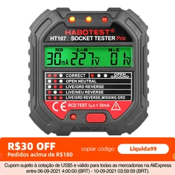 Habotest 소켓 테스터 프로 전압 테스트 RCD, 30mA 소켓 감지기, 영국 EU 플러그, 그라운드 제로 라인 플러그, 극성 위상 검사, HT107