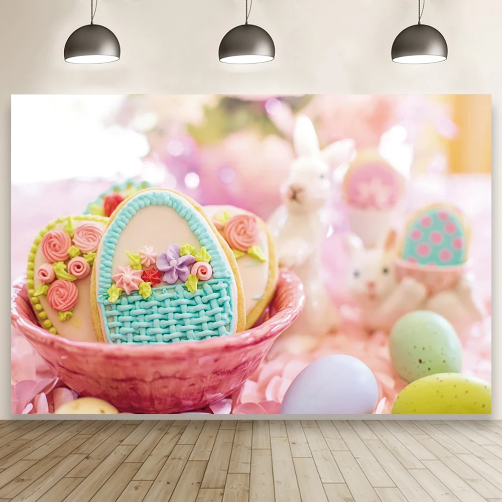 Laeacco Easter Photography Background Bokeh Bunny Basket Weaving Eggs Newborn Portrait Birthday Backdrop For Photo Studio