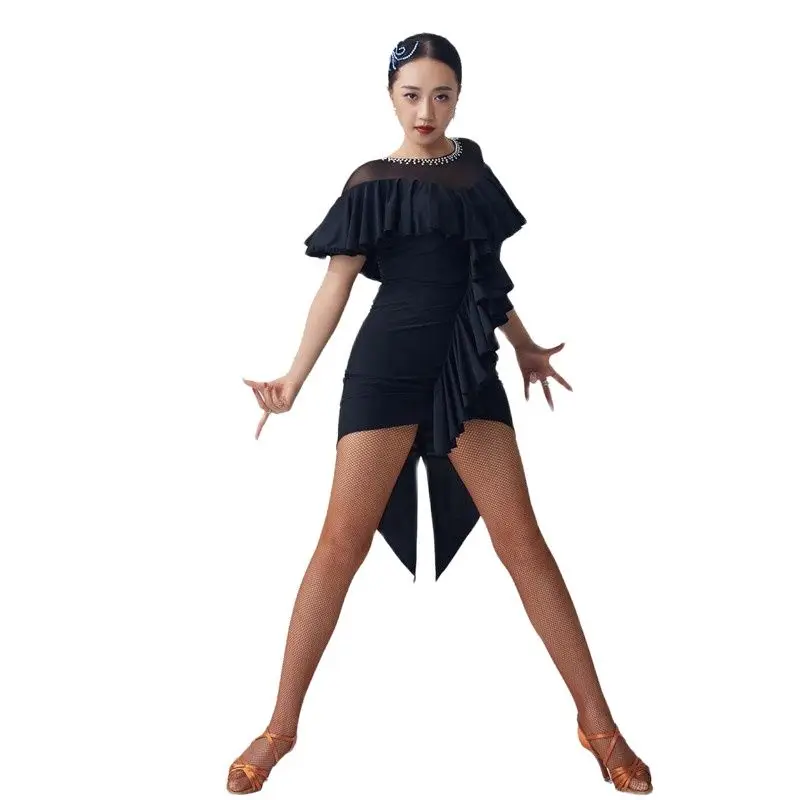 

LP-2002 New national standard Latin dance conjoined practice dress custom adult female cha-cha bullfight dance dress for sale