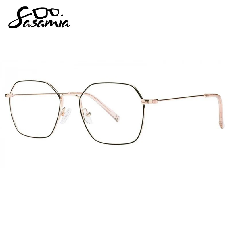 SASAMIA Blue Light Filter Glasses for Women Metal Geometric Ladies Spectacle Frames Optical Clear Lens Female Eyeglasses MW1019