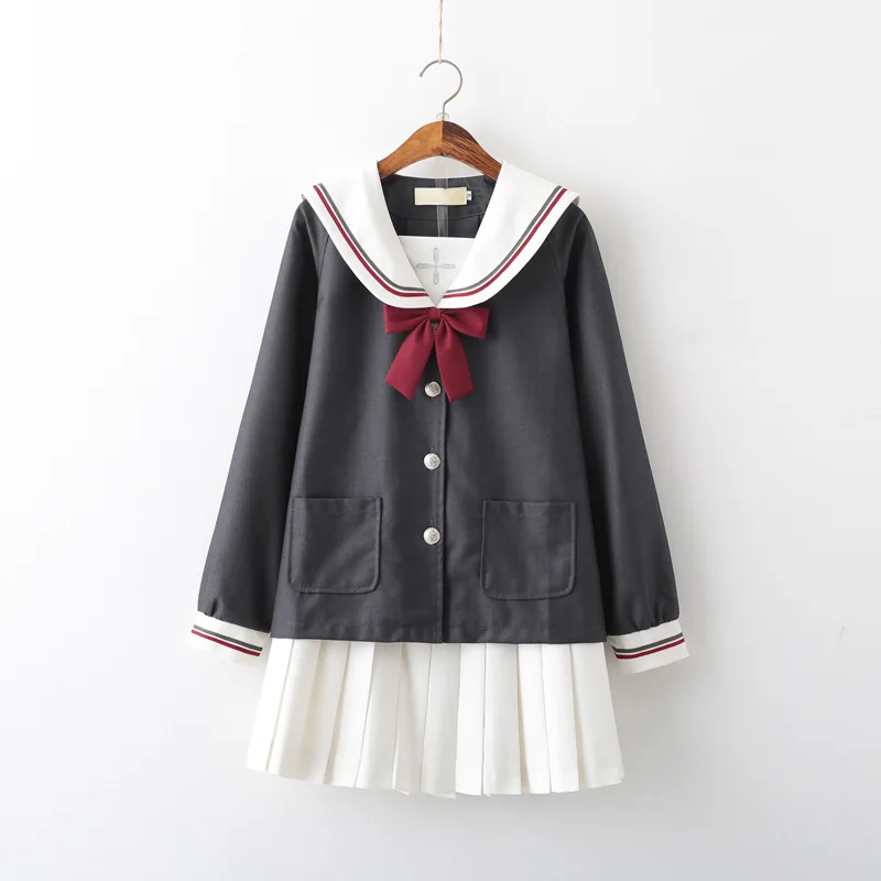 Uniformi scolastiche Delle Ragazze grigio Studente Vestito corto Manica Lunga Giapponese Cosplay dolce lolity Jk College Uniforme Da Marinaio gonna bianca