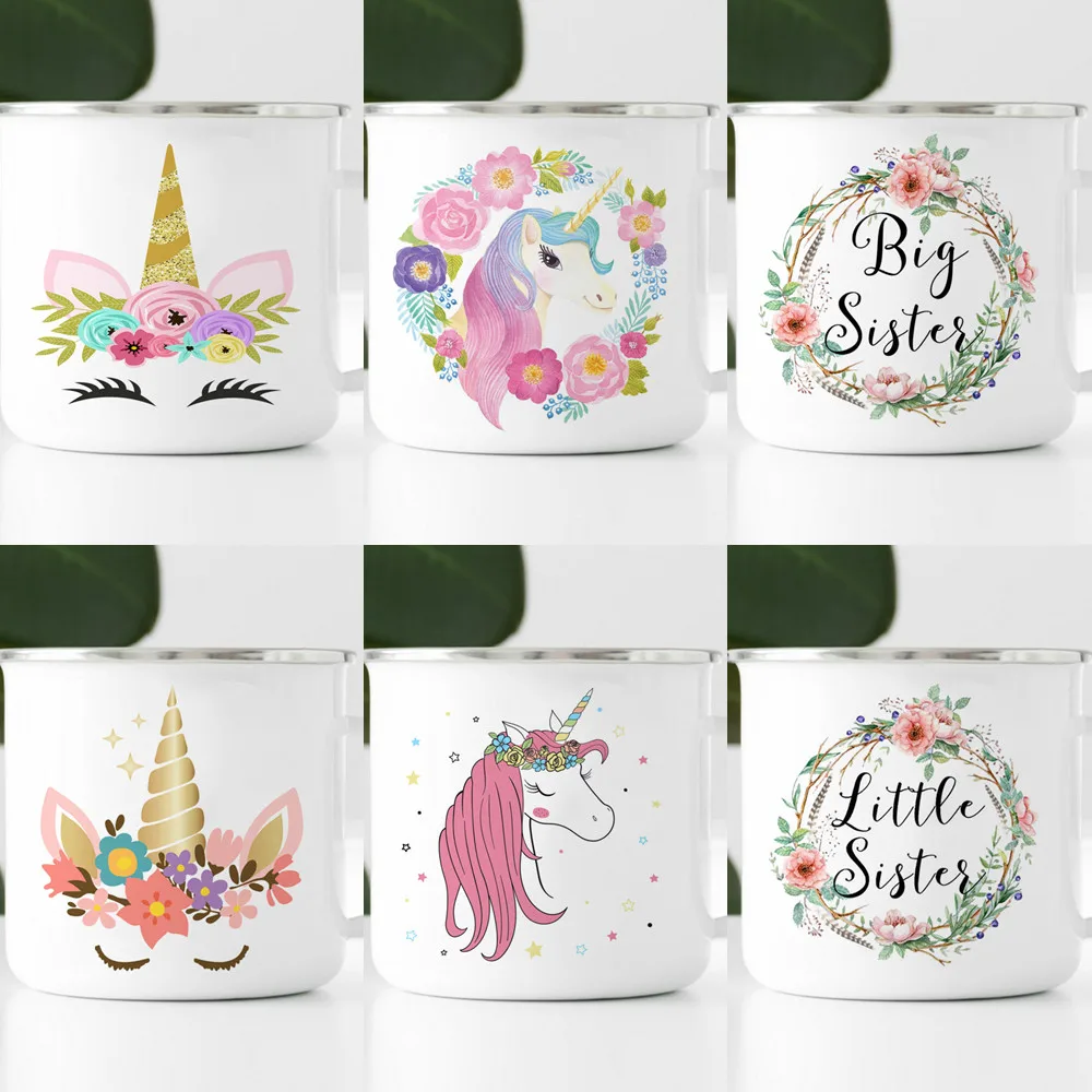 Sisters Unicorn Outdoor Enamel Camping Mug 350ml Metal Enamel Coffee Tea Camping Hiking Backpacking Fishing Picnic