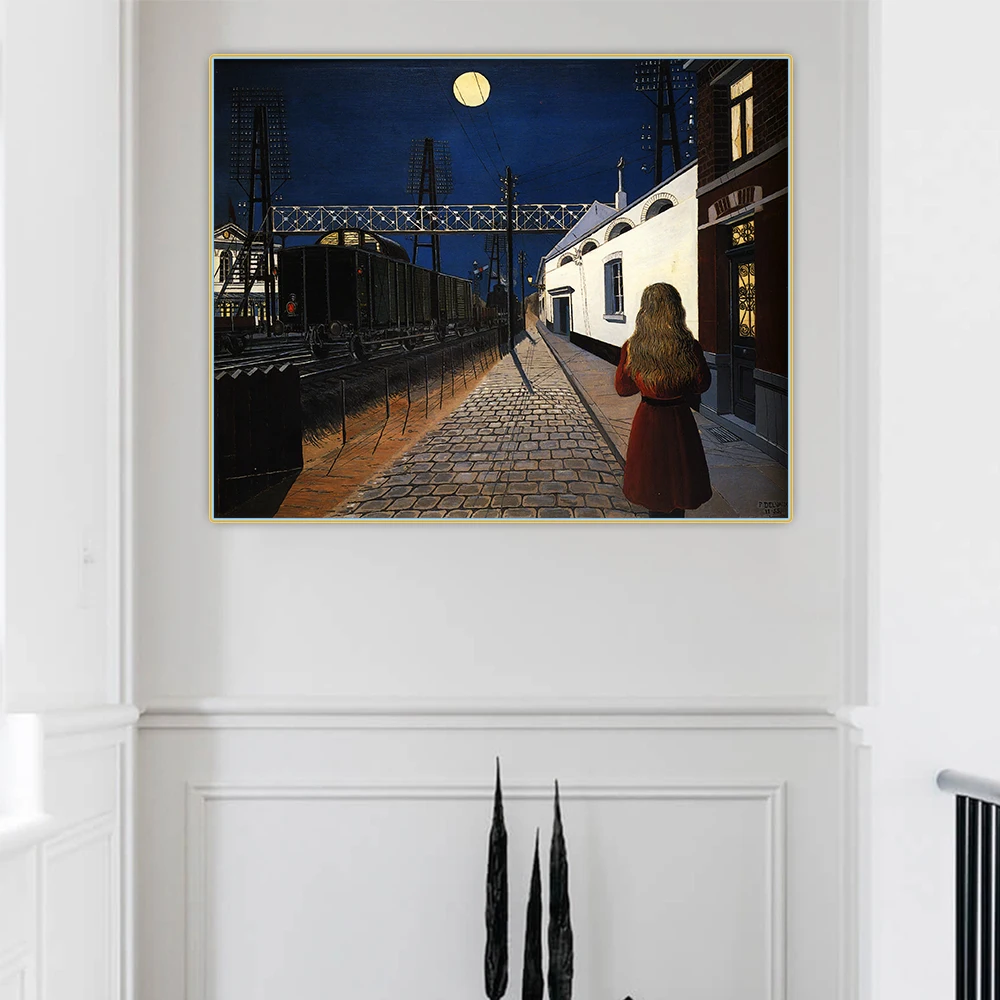 Citon Paul Delvaux《Loneliness,1956》Surrealism Canvas Oil Painting Artwork Poster Picture Background Wall Decor Home Decoration